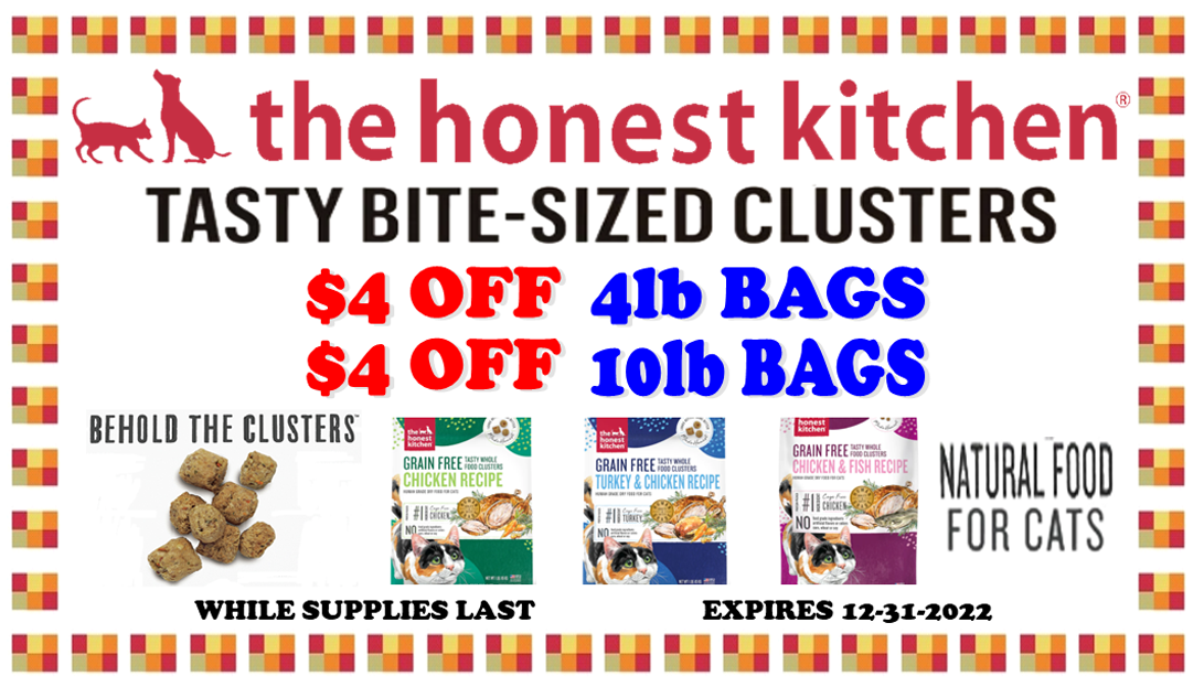 honest kitchen cluster dry cat food sale coupon